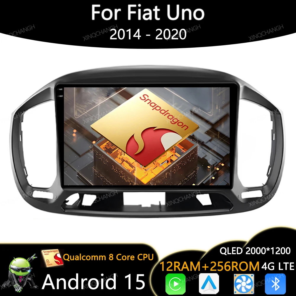 Android 15 Radio del coche para Fiat Uno 2014 2015 2016 2017 2018 2019 2020 GPS reproductor de vídeo Multimedia Carplay Auto QLED unidad principal BT