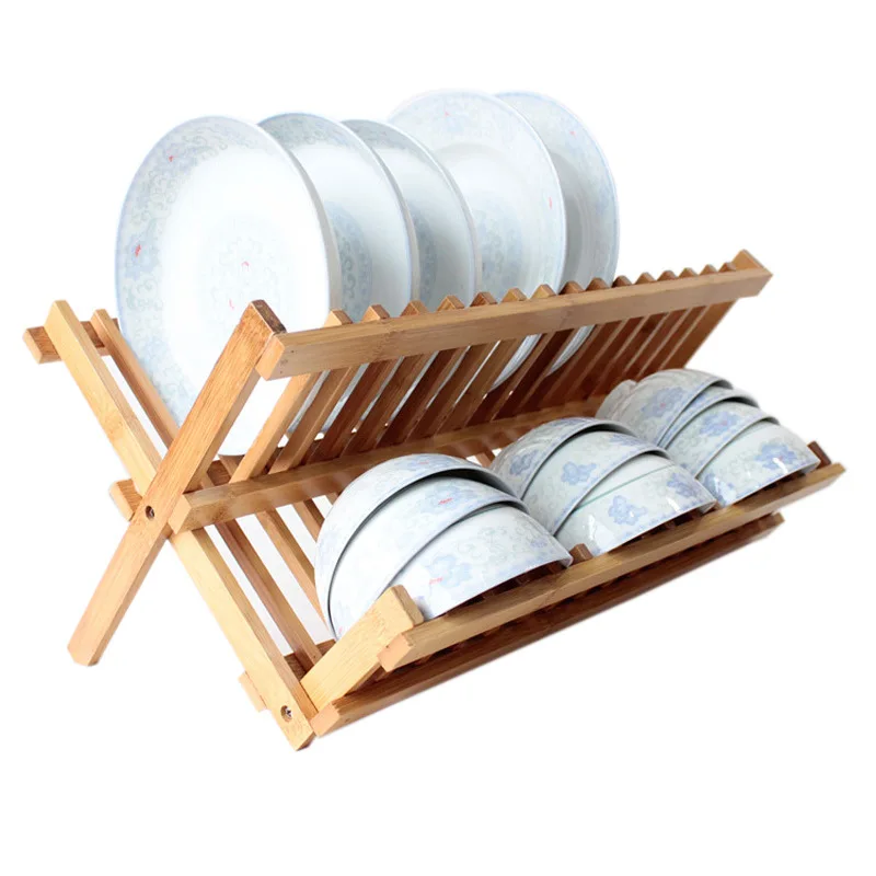 19 20 21 Foldable Kitchen Dish Drain Rack Storage Organizer Tray Plate Drying Shelf Bamboo Cups Display Stand Drainer Holder