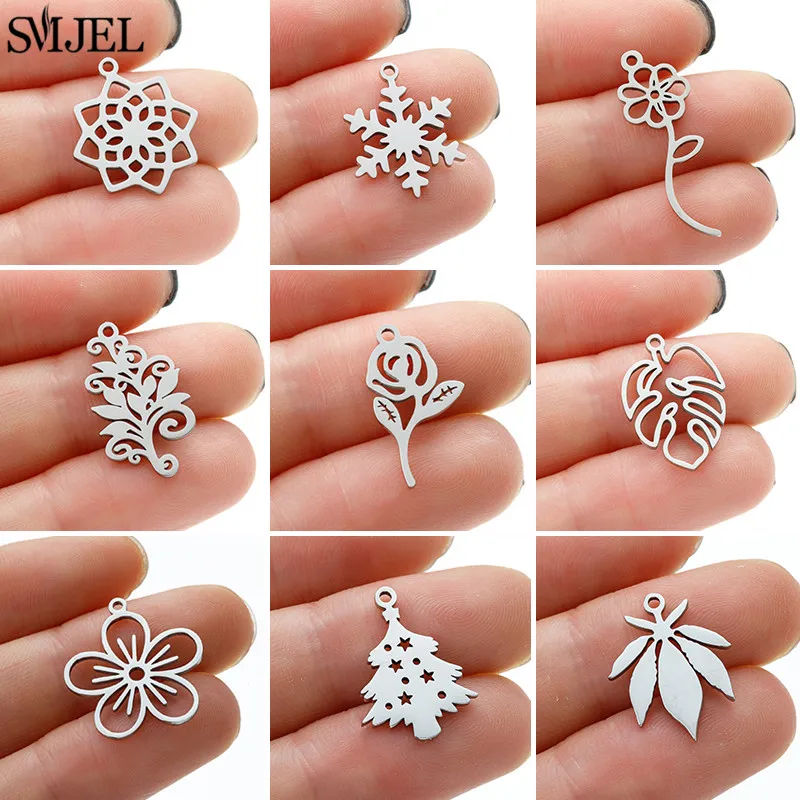 5 יח'\חבילה נירוסטה עלה זהב מונסטרה קסם גבוה מלוטש עץ פרחים טבעי datura תליון datura