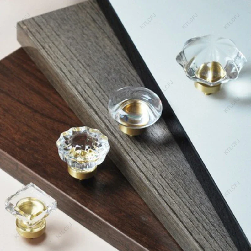 Modern Minimalist Design Crystal Glass Handle Brass Drawer Cabinet Door Handle Nordic Wardrobe Door Handle