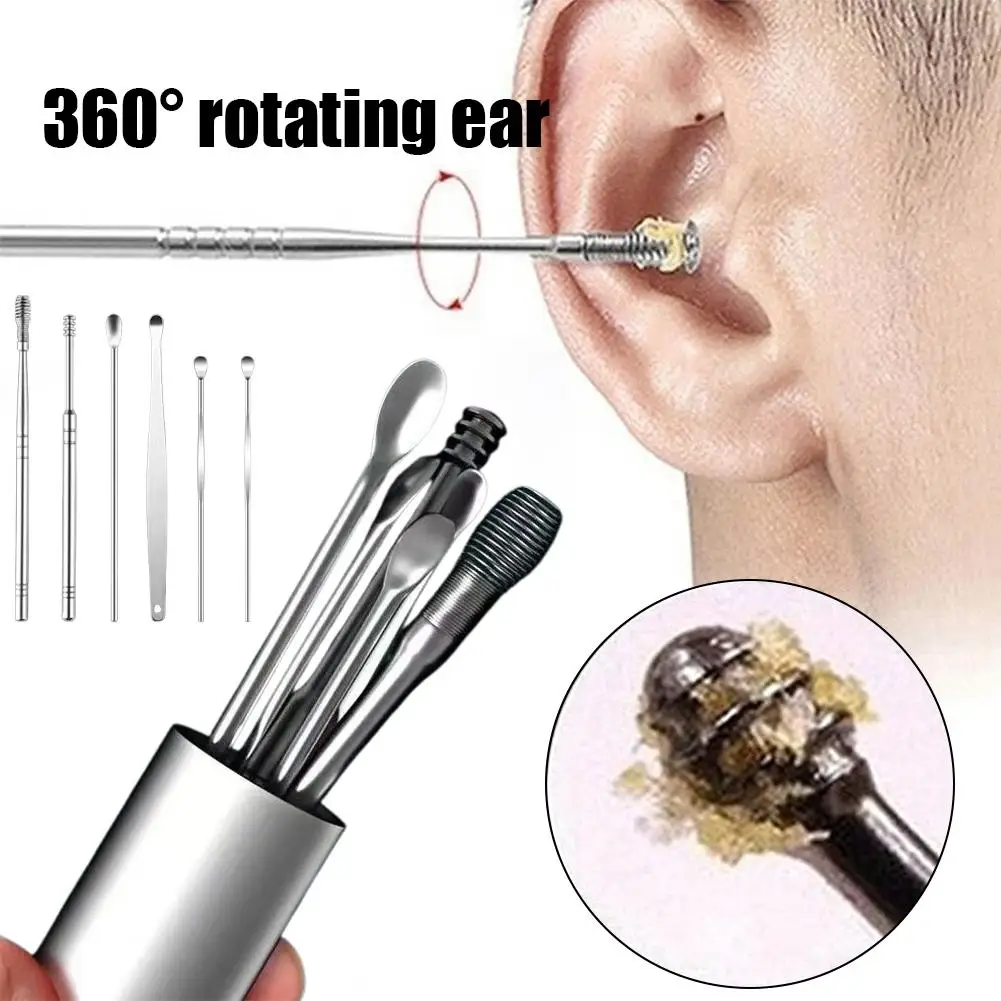 12cm Metal Ear Wax Removal Kit 5 in 1 Spring Tip Design Portable Keychain Case for Safe Cleaning Travel Essential