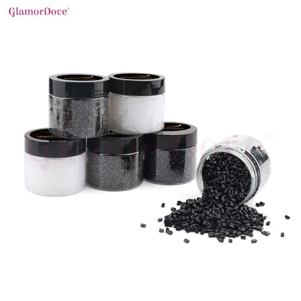 

GlamorDove 40 г банка кератинового клея в гранулах для наращивания волос, гранулы горячих бусин Fusion для U Tip I Tip, черный, коричневый, прозрачный