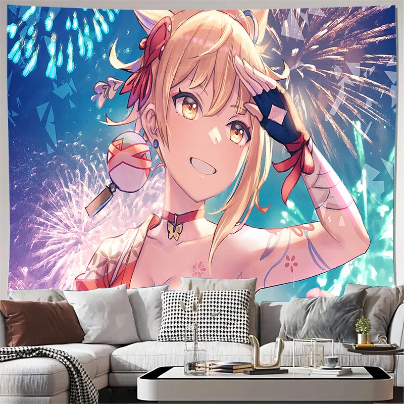 Anime Girl With Fox Ears Wall Tapestry Machine Washable All Season Decor Print Cute Cartoon Art Design Home Elevate Your Space