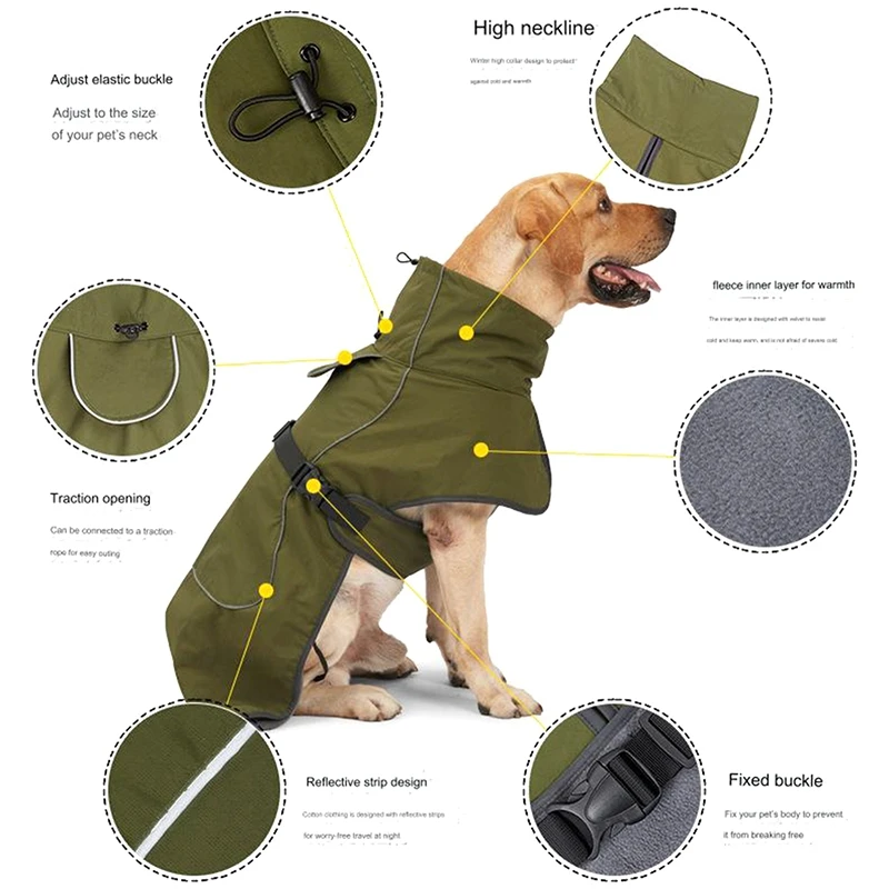 Dog Jacket Waterproof Dog Coat Reflective Jacket For Cold Weather With Soft Fleece Lining Warm Coat For Dog Indoor Outdoor Camp