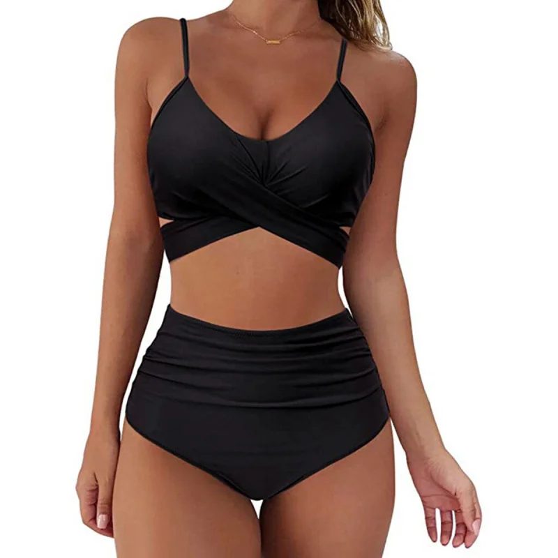 leopard print cross-over high-waisted two-piece bikini SexyBIKINISwimsuit for Women Directly supplied from the source factory