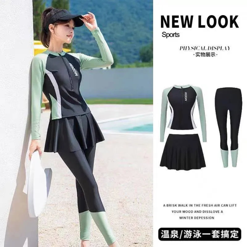 Large size split three-piece swimsuit women's sunscreen summer new thin hot spring swimsuit jellyfish suit surf wetsuit