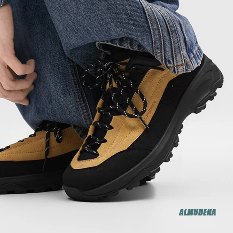 Round Toe Lace-Up Suede Men's Hiking Shoes Non-Slip Outdoor Trekking Casual Breathable 2026 Fashion Work Sports Shoes