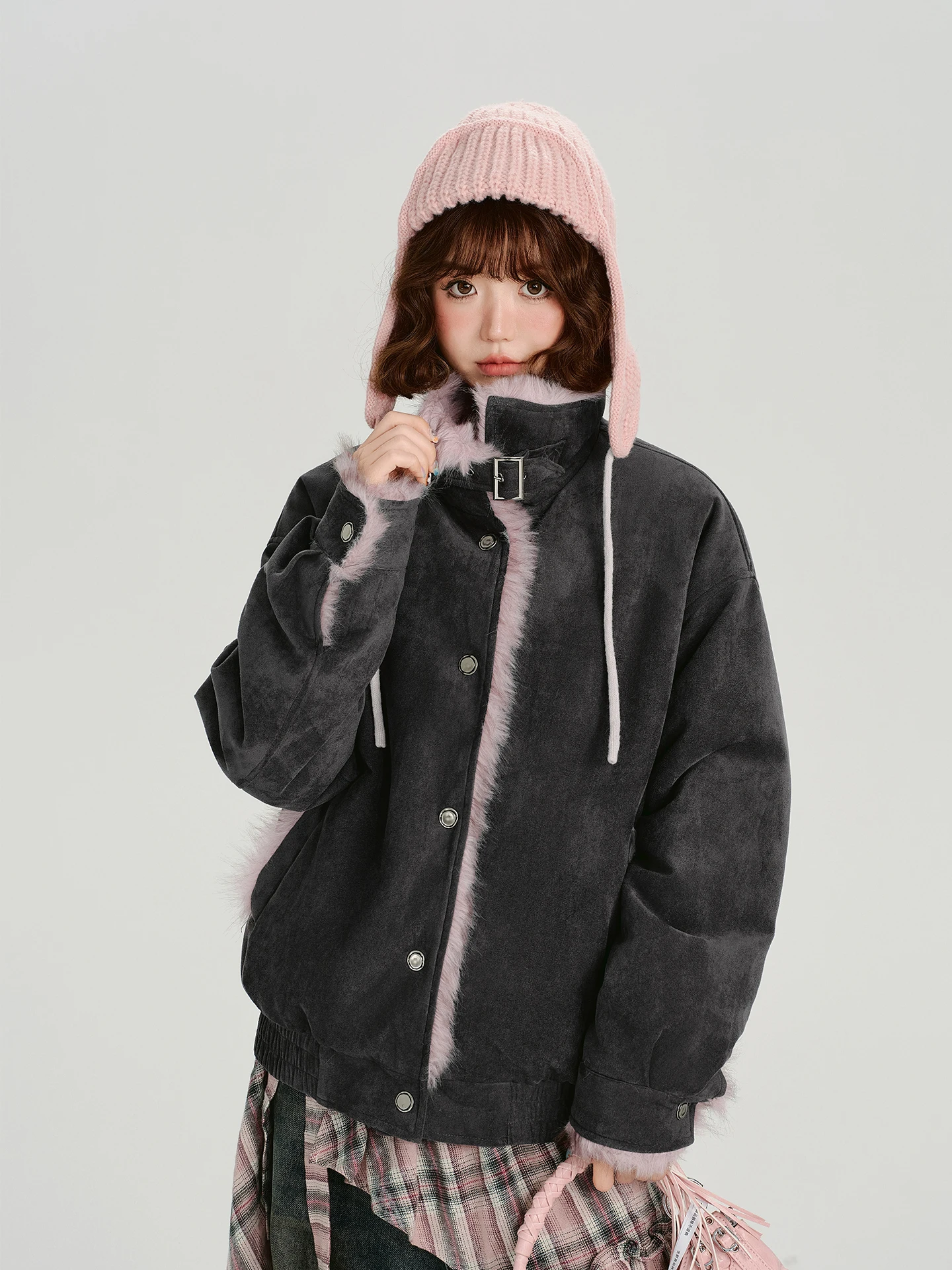 

Новая женская утепленная куртка 2000 Girly с флисовой подкладкой, повседневное пальто свободного кроя с длинными рукавами, зимняя верхняя одежда