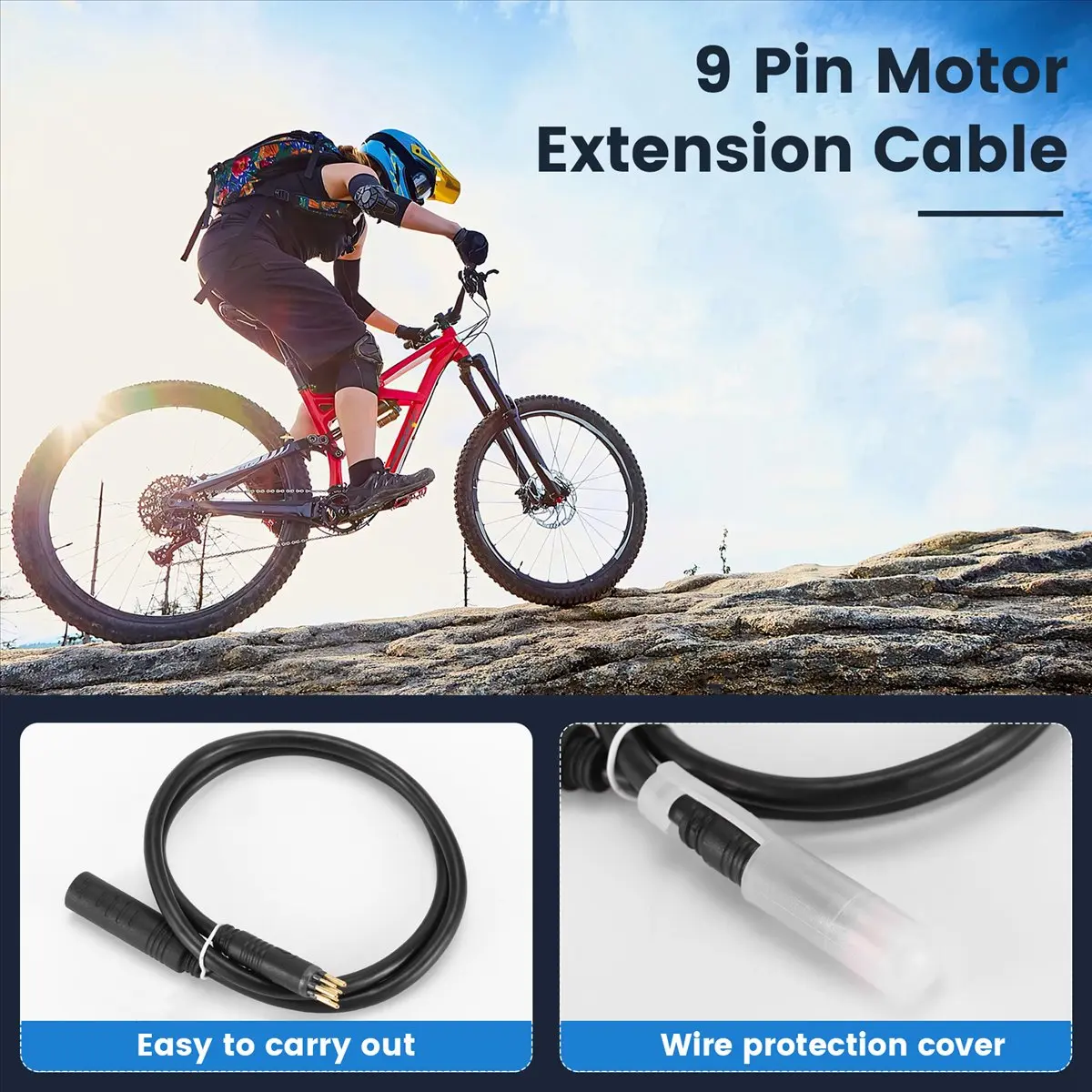 (CLOS) E-Bike Motor Extension Cable Waterproof 9 Pin 60cm Motor Extension Cable Electric Bike Conversion Parts