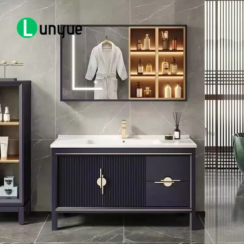 Solid Wood Freestanding White Grooved Bathroom Vanity with Oval LED Mirror and Ceramic Sink Modern Storage Cabinet for Home