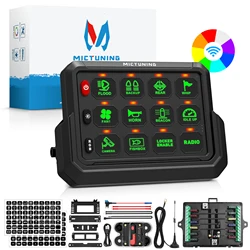 MICTUNING Universal 12 Gang Switch Panel, Wireless Cordless, Adjustable RGB Colors Brightness for Car Off-Road Truck SUV RV