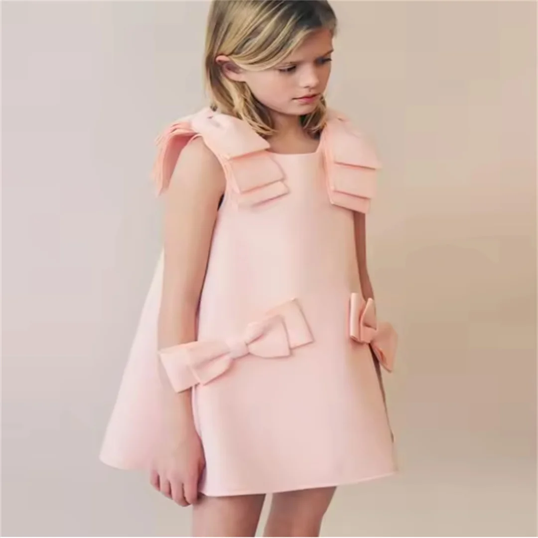 Vestido nuevo de primavera y otoño para niña, vestidos de fiesta para niños, vestido de princesa con lazo, ropa para niños, vestido rosa de alta calidad