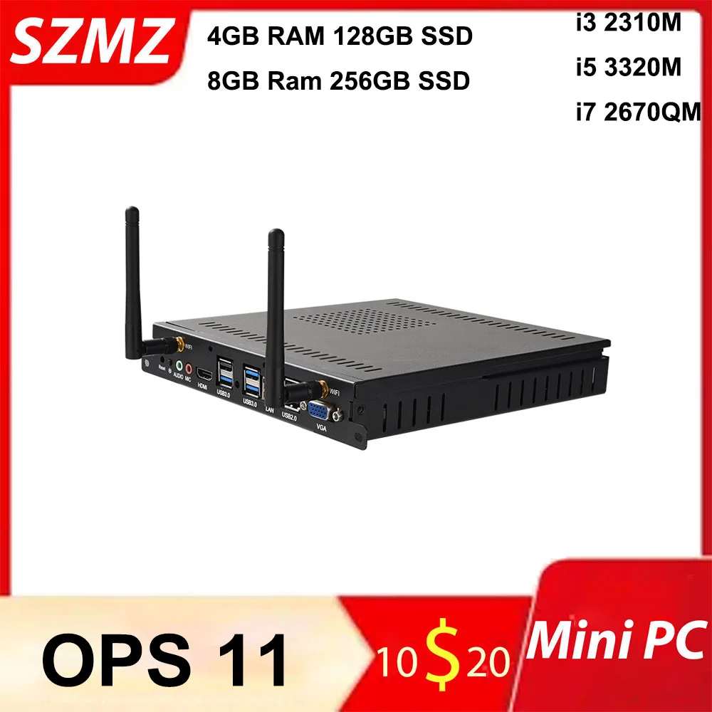 Ops11 mini pc mit i3 i5 i7 prozessor 4gb 8gb ram 128gb 256gb ssd, unterstützung windows 10 wifi gigabit ethernet vga hdmi display