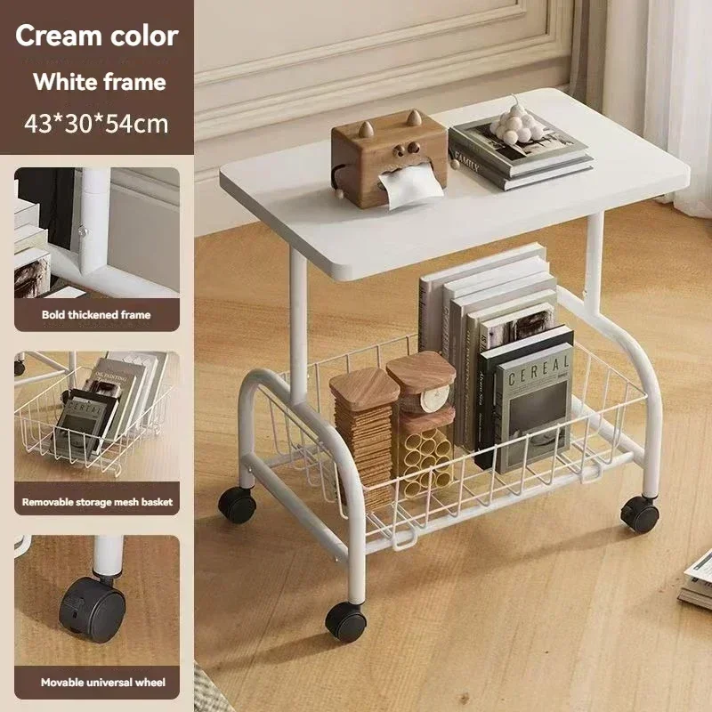 Mobile coffee table, double-layer storage, edge table, living room sofa, corner of office bed, tea table, mini storage rack