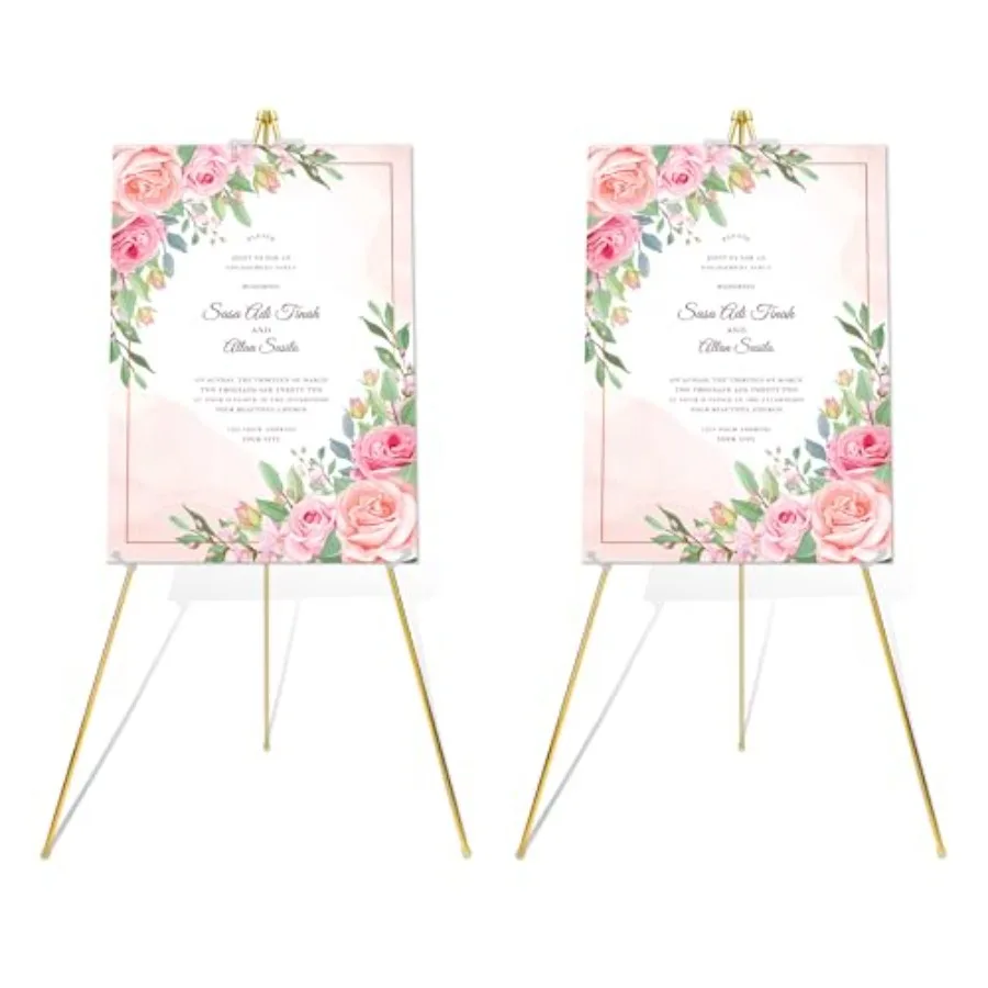 

Подставка-мольберт для вывесок 63 дюйма, художественные мольберты для демонстрации, стойка для свадебных приветственных плакатов, портативная напольная металлическая подставка-мольберт, золотистая, 2 штуки в упаковке