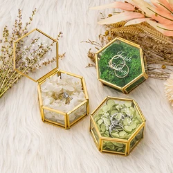 Personalized Wedding Hexagon Glass Ring Box Custom Marriage Proposal Engagement Gifts Bridesmaid Jewellery Box