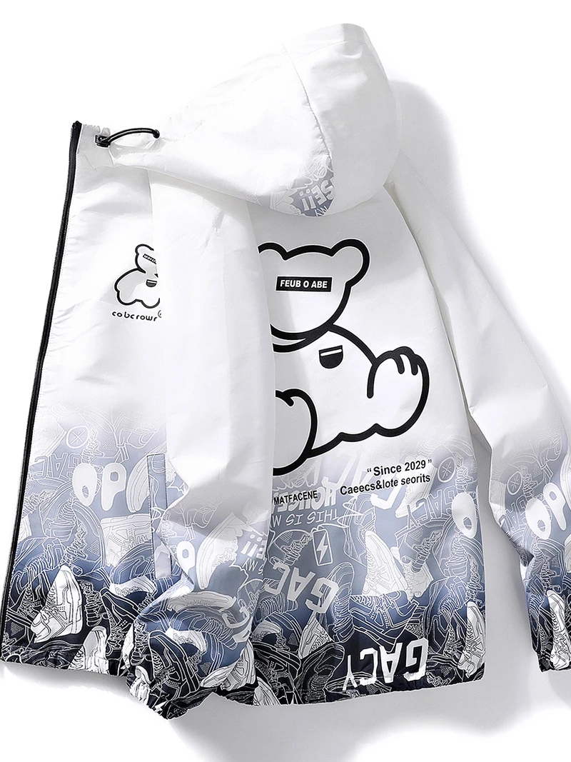 

Spring Autumn Casual Hooded Jaet Men's Loose Thin Sle Polyester Fabric Breathable Comfortable Youth Faion Top irt