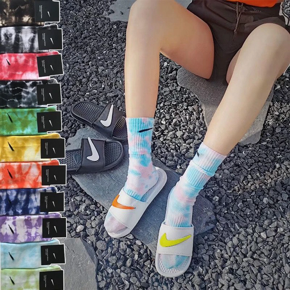 2pair New Spring Summer Tie-dye Socks Hip-hop Pure Color All Cotton Man And Woman Socks