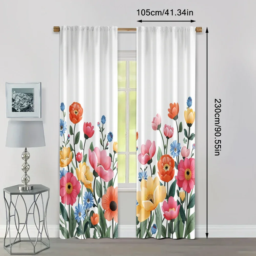 2pcs, Curtains&Drapes Colorful Plants Watercolor Machine Washable (without rod) Art Deco Festive Ldeal for Kitchen Living Room