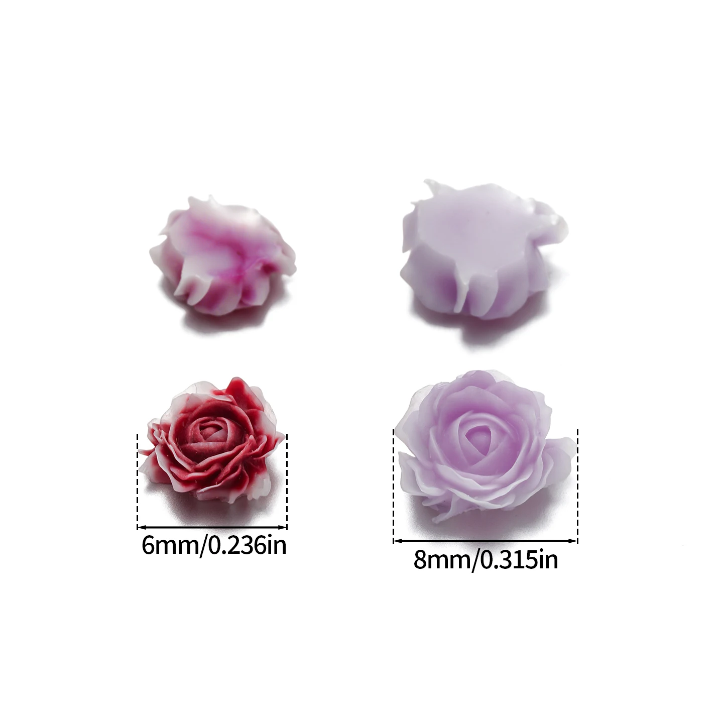  50Pcs 3D Multi Color 6/8mm Resin Rose Flower Charms For DIY Earring Hairpin Phone Case Nail Art Jewelry Making Accessories