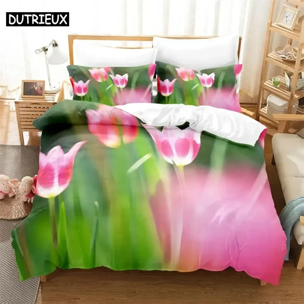 Tulip Scenery Queen Supplies Set Duvet Cover Set Bedding Sets For Adults Bed With Pillowcases No Filling Luxury Birthday Gifts