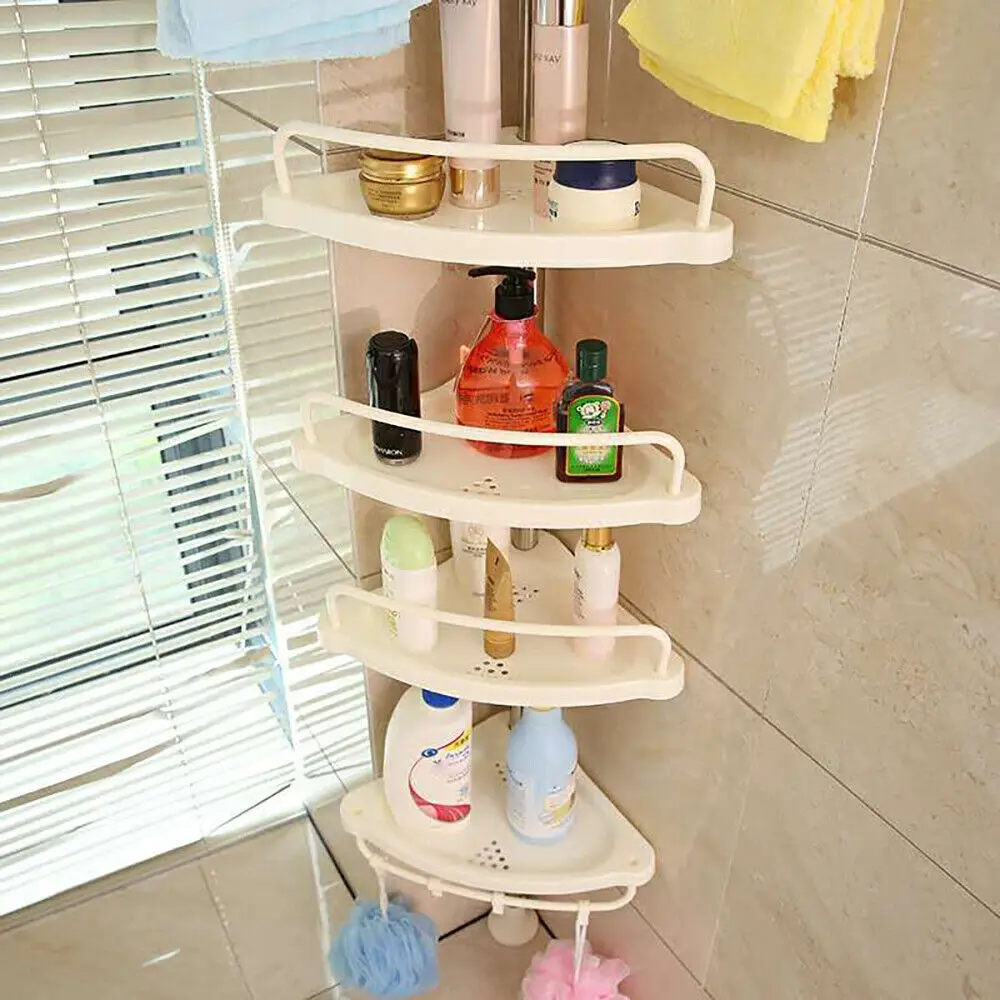 4 Tiers Corner Pole Shower Caddy Shelf Kitchen Bathroom Towel Soap Storage Rack Home Storage Holder