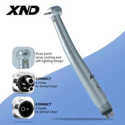XND Dental High Speed Handpiece with Upgraded LED Light Air Turbine Self-luminousThree Water Spray Dentistry Tool 2/4 Holes
