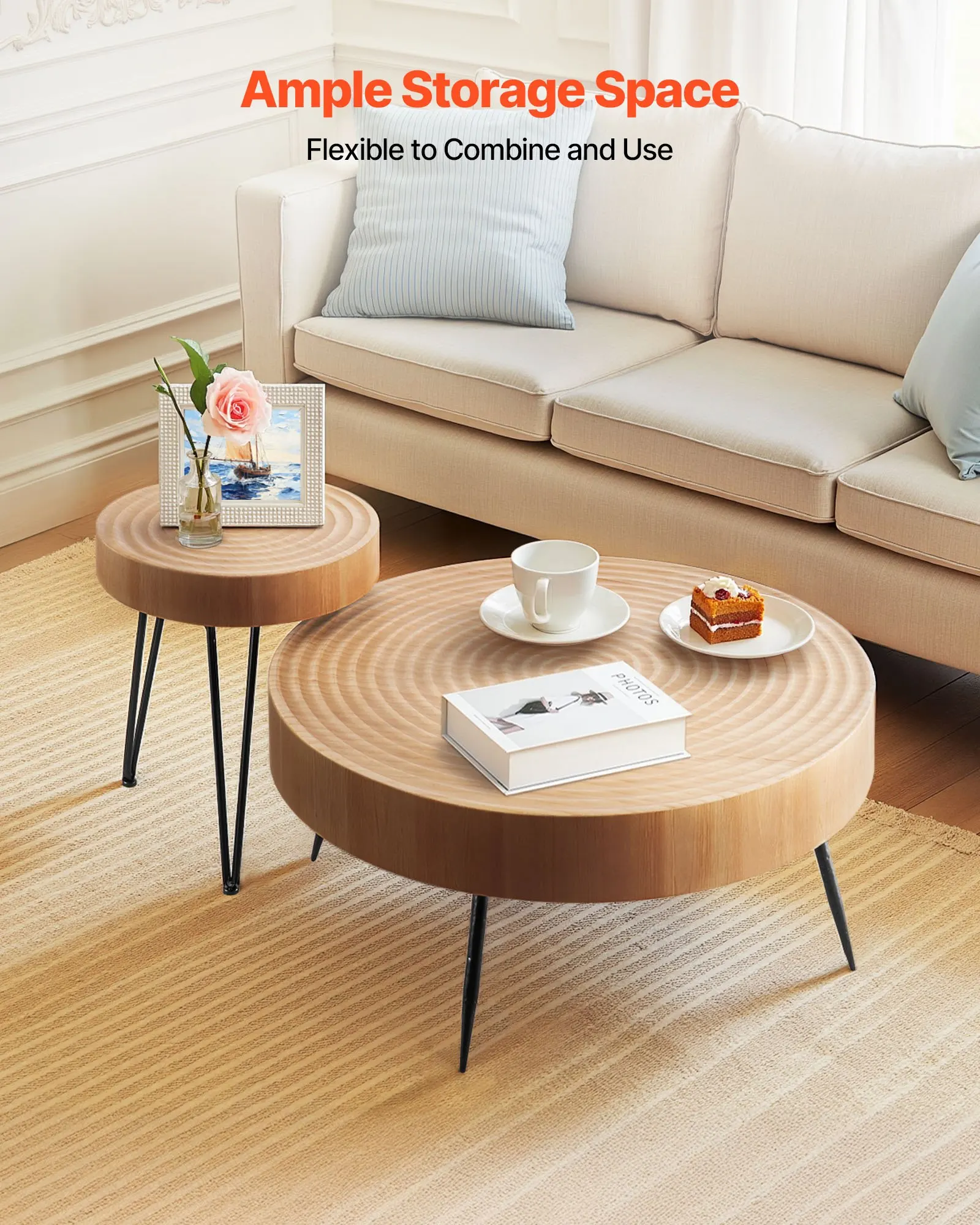

Circular Lounge Desk Pair 31.3 Inch Diameter Residential Seating Area Center Surface Side Stand Steel Base Units Assembly Sim