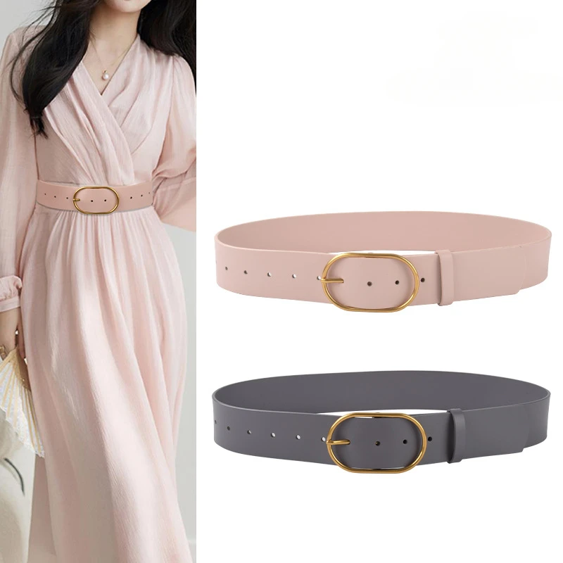 Luxury Women's Belt, Genuine Leather Versatile Coat Skirt Decoration Wide Waistband Simple and Fashionable Belt High-end Feeling