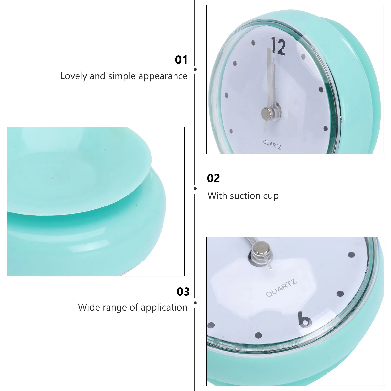 

1pc Waterproof Sucker Cup Clock For Bathroom Kitchen Hanging Silent Anti-Fog Timepiece Smooth Surface Mount Modern Design