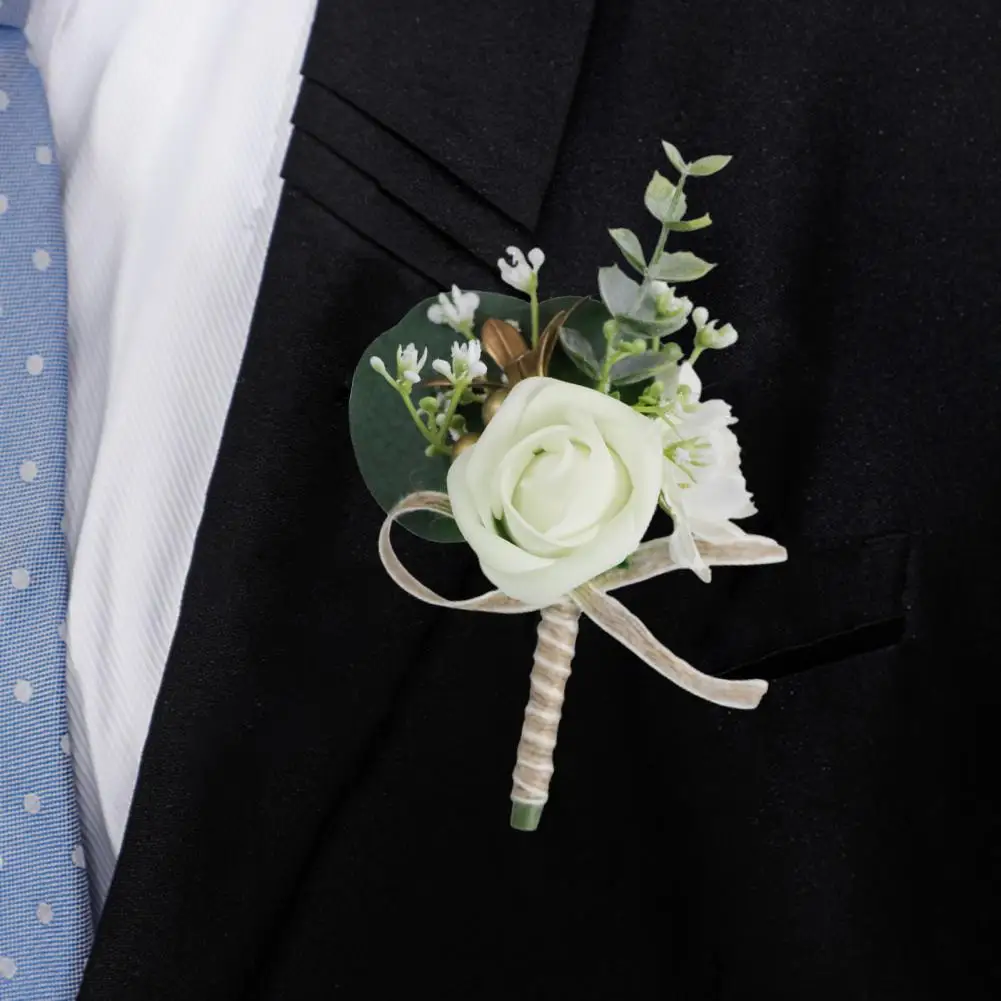 Flower Shaped Bridegroom Brooch Faux Silk Flower Suit Coat Pocket Decorative Corsage Flower Gown Brooch Pin