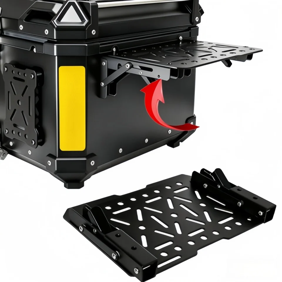 Universal Folding Aluminum Molle Panel, Quick Mount Side Extension Bracket for Motorcycle Tail Box Top Case, Camping Picnic Tray