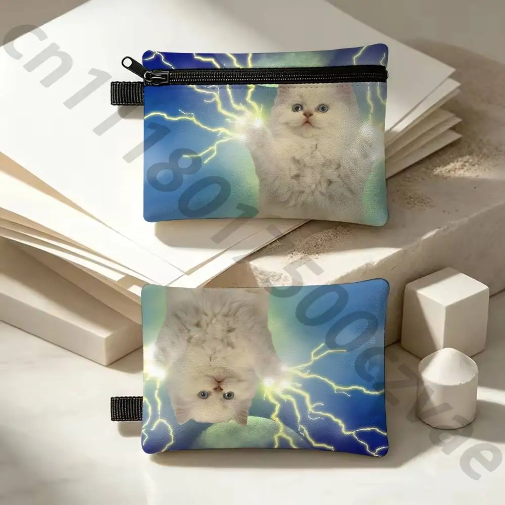 Laser Cat Waterproof Zipper Coin Purse Lightweight Hanging Key Pouch Card Holder For Daily Use
