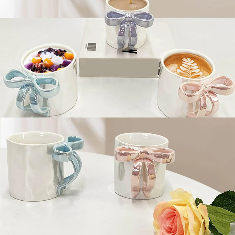 Butterfly Knot Water Cup Handheld Gift Candle Can Creative Bow Mug Pearl Glazed High Beauty Female Couple Cup Ceramic Mug