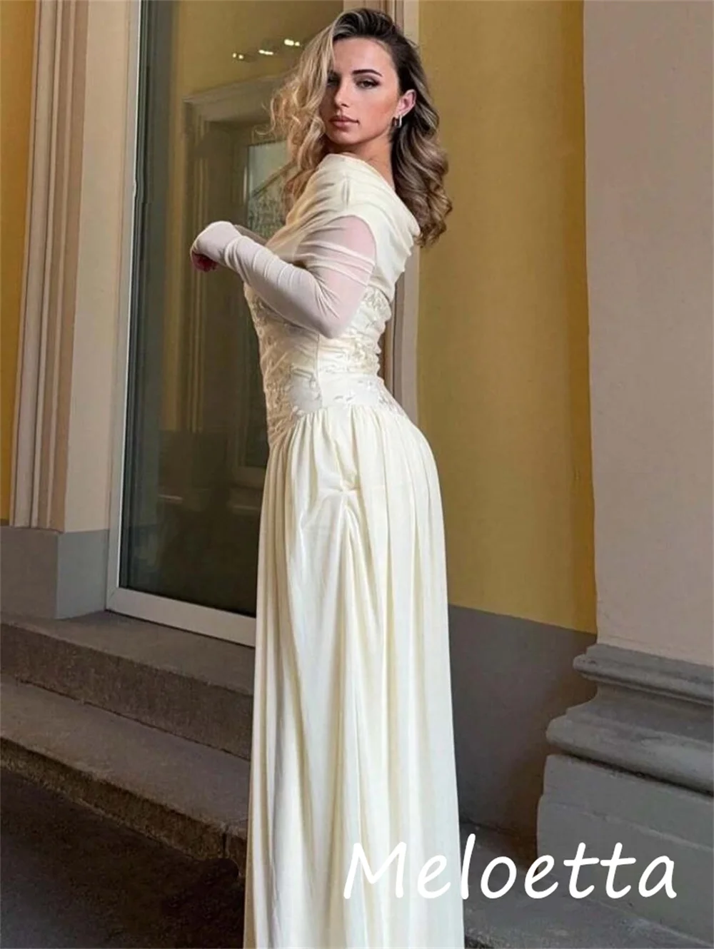 Customized Classic Exquisite Chiffon Sequined Pleat A-lineOff-the-shoulder Long Dresses Bespoke Occasion Retro