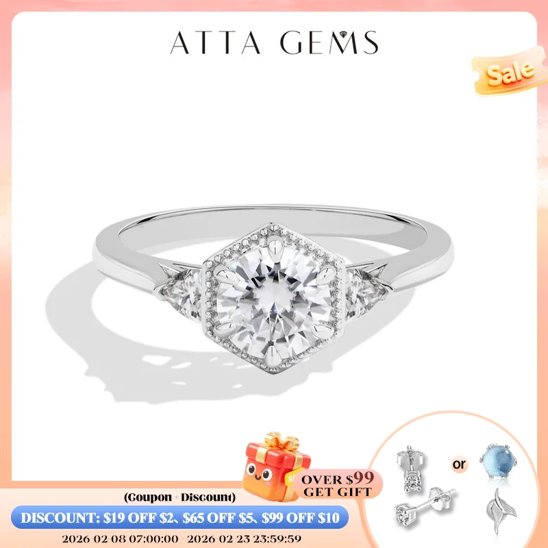 

ATTAGEMS Новое кольцо с муассанитом круглой огранки 1 карат DVVS1 для женщин, натуральное серебро 925 пробы, позолоченное 18 карат, классические обручальные кольца, ювелирное изделие, подарок