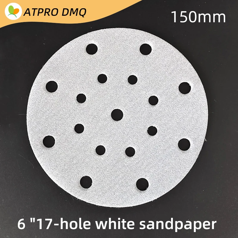 

6-inch 17-hole White Sandpaper Alumina Abrasive 150mm Flocking Self-adhesive Dry Abrasive Paper Auto Paintwood Sanding 60-600