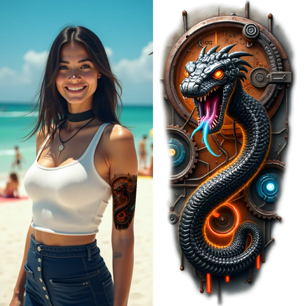 3pcs Temporary Tattoo Spiral Pattern Realistic Temporary Tattoos Mechanical Insect Mechanical Coil Colorful Realism For Back