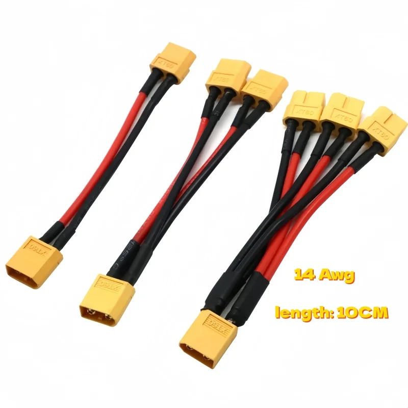 XT60 1 to 2 1 to 3 Parallel Battery Connector Male/Female Cable Dual Extension Y Splitter Silicone Wire 14AWG for RC Battery ESC