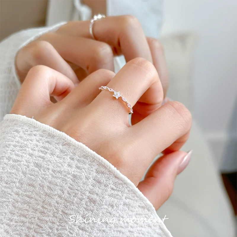 KAMIRA 925 Sterling Silver Sweet Flower Zircon Rings for Women Banquet Fashion Elegant Romantic Wedding Jewelry Anniversary Gift