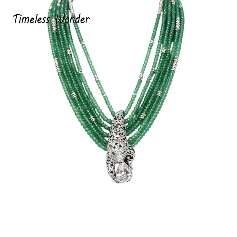 Timeless Wonder Fancy Zirccon Leopard Strand Beaded Chains Necklace Women Designer Jewelry Top Rare Trendy Classy 2612