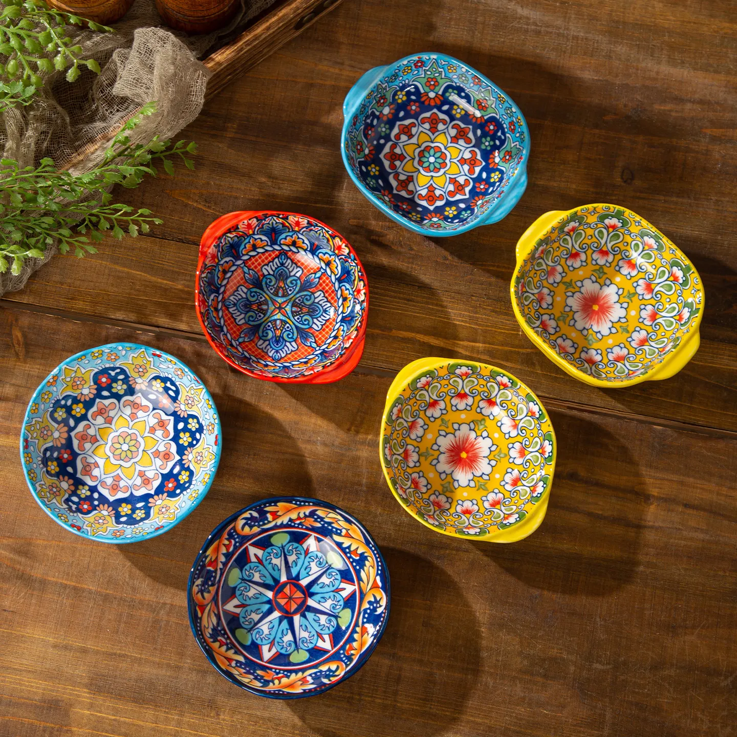 Platos de cerámica bohemios para salsas, platos de estilo retro para salsas picantes, platos pequeños para aperitivos japoneses, platos para kimchi coreano.