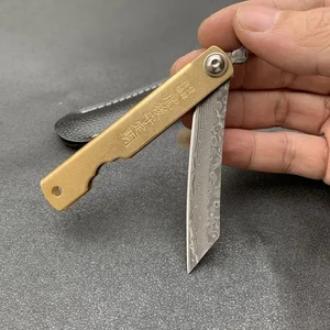 Higonokami Japanese Mini Pocket Folding Knife VG10 Damascus Steel Camping Hunting Copper Handle Knives Outdoor Survival EDC Tool 6 best sales damascus knife original - №1