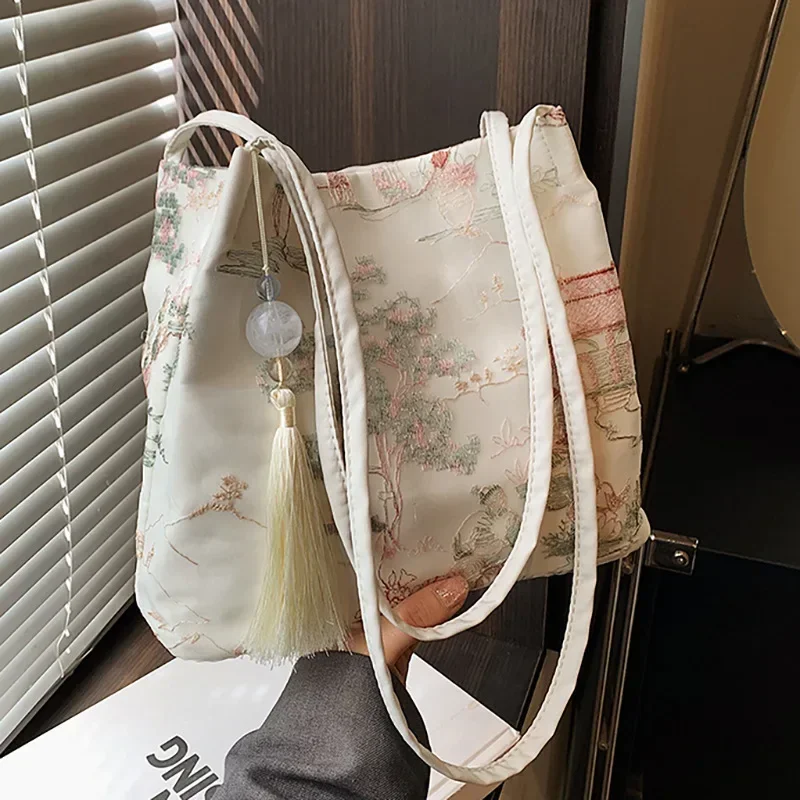 New Chinese Style Retro Single Diagonal Bag Silk Jacquard handbag Fashionable Minimalist Bag Cross Women\'s Shoulder Bag