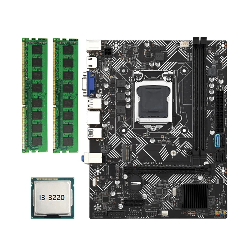 B75M-VH Computer Motherboard +I3-3220 CPU +2X DDR3 1600Mhz 8G RAM LGA 1155 USB 3.0 SATA 3.0 Computer Motherboard