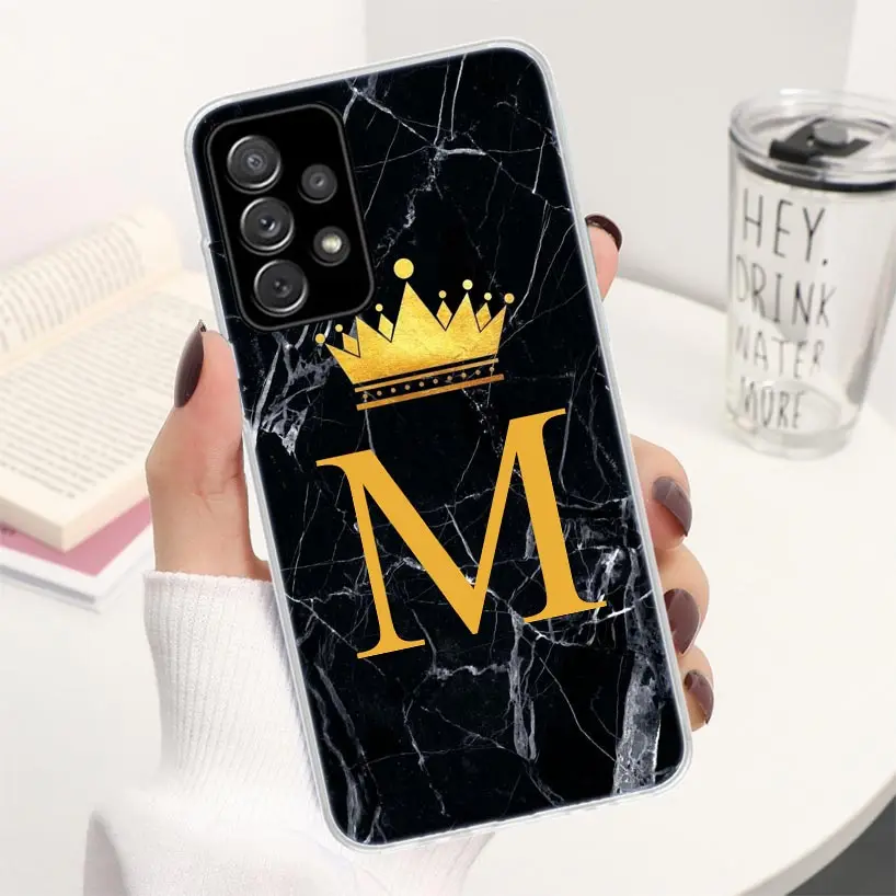 26 Letter Crown Custom M Coque Phone Case For Samsung Galaxy A51 A50 A71 A70 A41 A40 A31 A30 A21S A20E A10 A11 A01 A6 A7 A8 A9 +