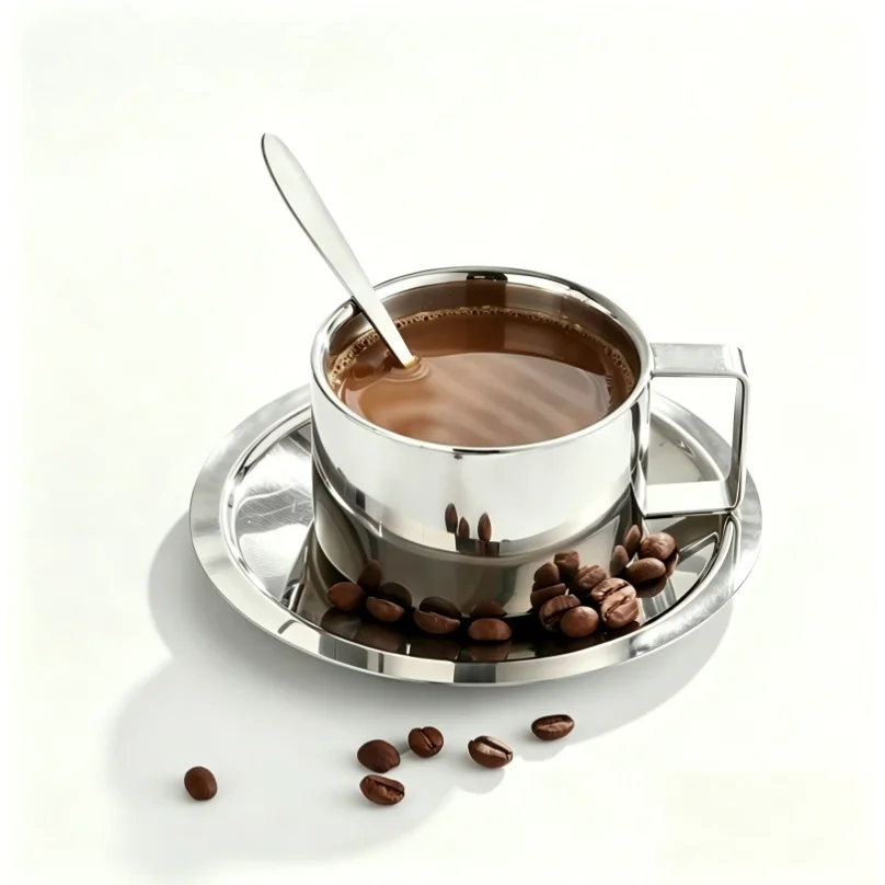 Mug Coffee Cup and Saucer Set Retro Stainless Steel Coffee Cup Small Exquisite Posing Vlog Afternoon Tea Cup