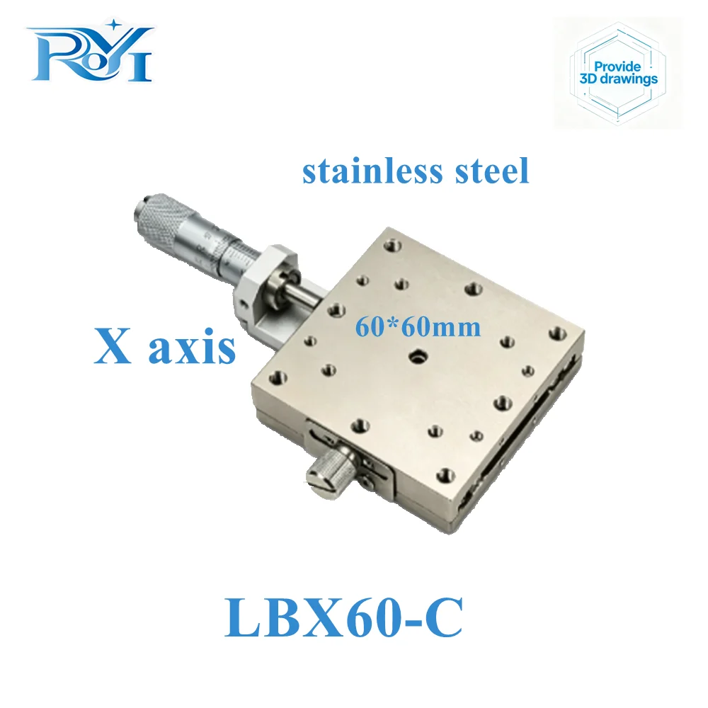 X‑Axis 60mm Manual Linear Stage LBX60‑C/R/L Stainless Steel High‑Precision Displacement Platform Micro Adjustment Sliding Table