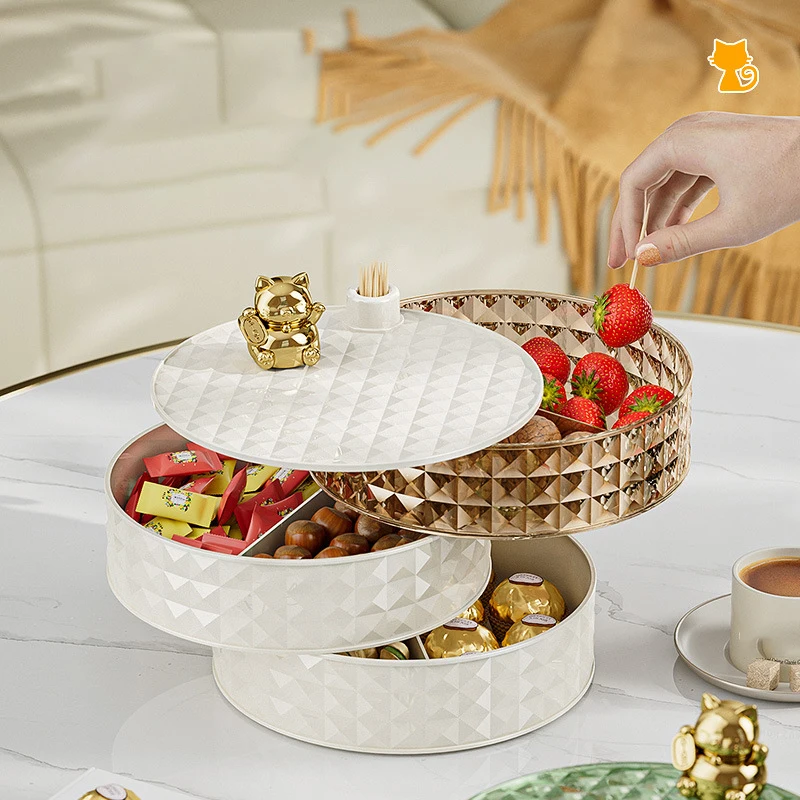 Light Luxury Fruit Box Household Multi-layer Fruit Tray With Lid Dry Fruit Box Living Room Nut Candy Box Snack Storage Box