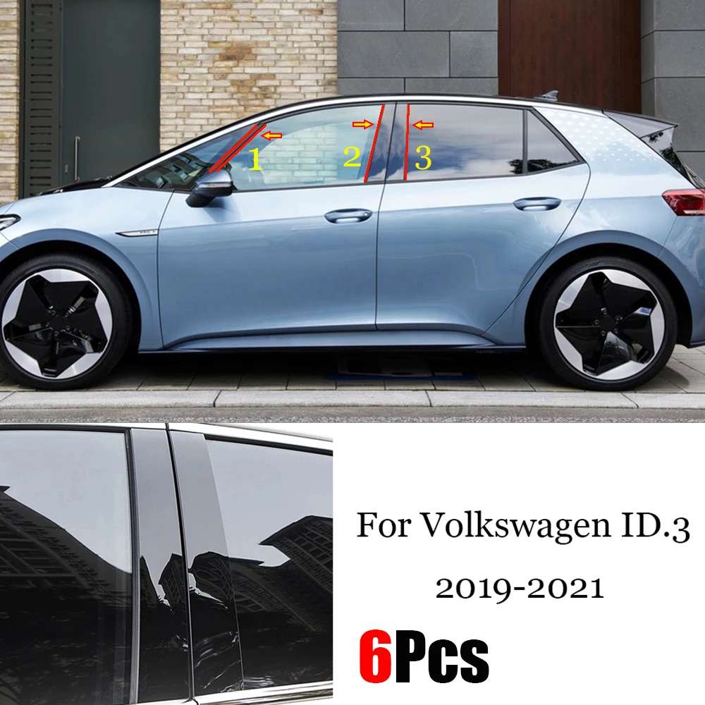 New Arrival Hot 6PCS Polished Pillar Posts For Volkswagen VW ID.3 ID 3 2019 2020 2021 Window Trim Cover BC Column Sticker